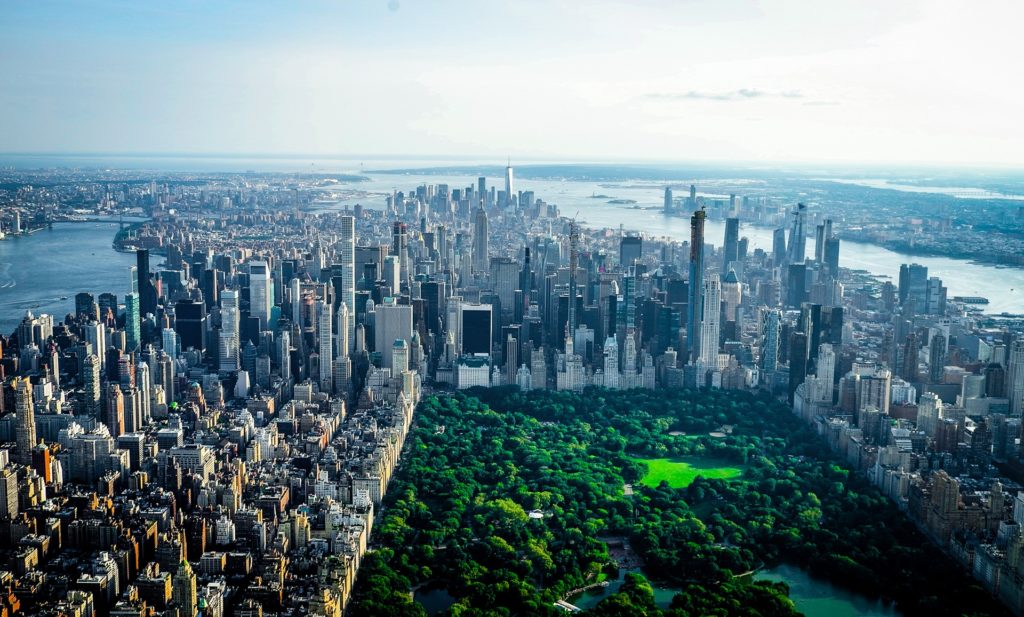 aerial shot of central park new york city